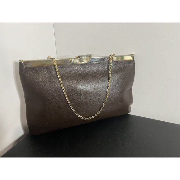Etra Brown Leather Clutch Shoulder Purse Vintage 1950s - Picture 1 of 16